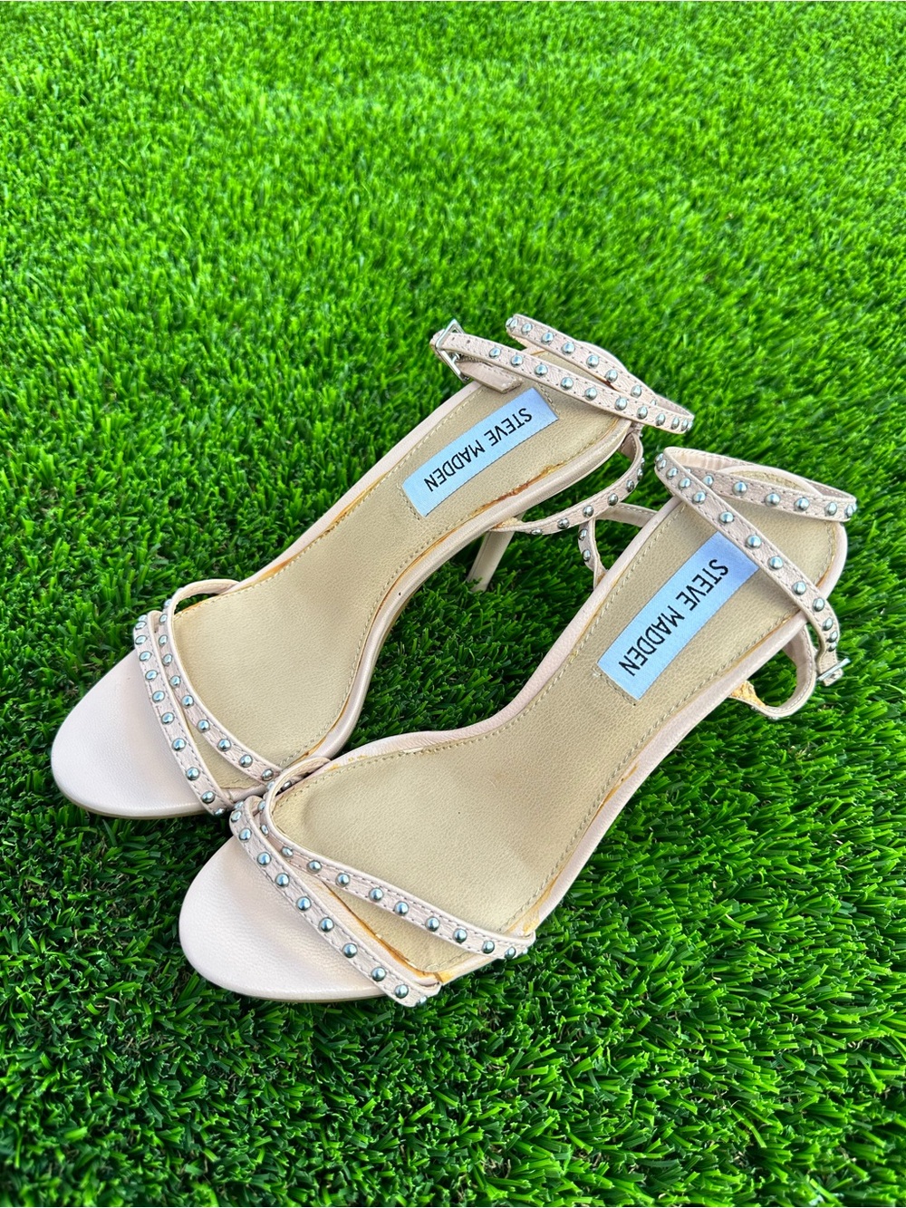 Steve Madden Pink Studded Open-Toe Ankle Strap Heels
